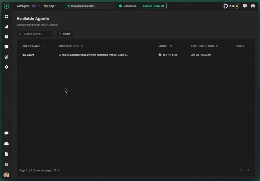 VoltOps Dashboard Demo - How to find your agent and start chatting