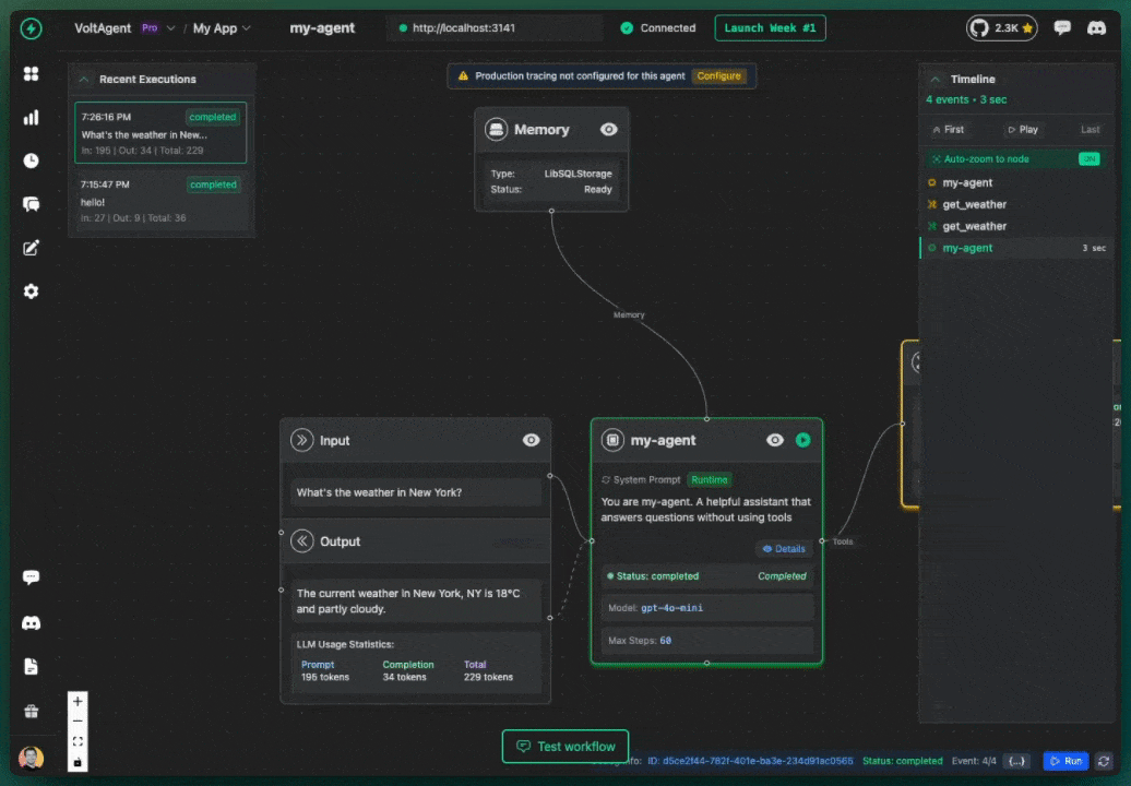 VoltOps Memory Demo - Agent remembering user information